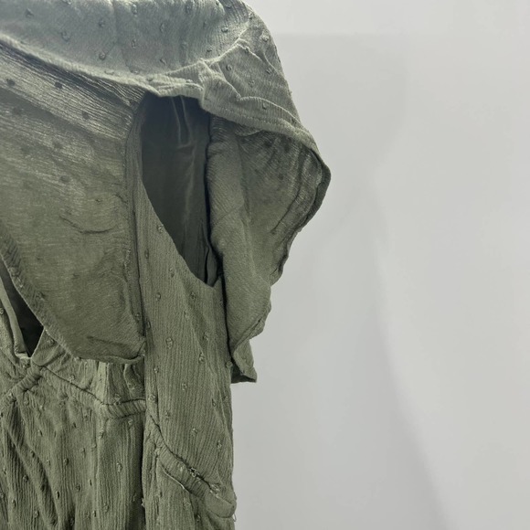 Magnolia Boutique Dark Sage Green Ruffle Cap Sleeve Short Dress Spring Large - Picture 5 of 7